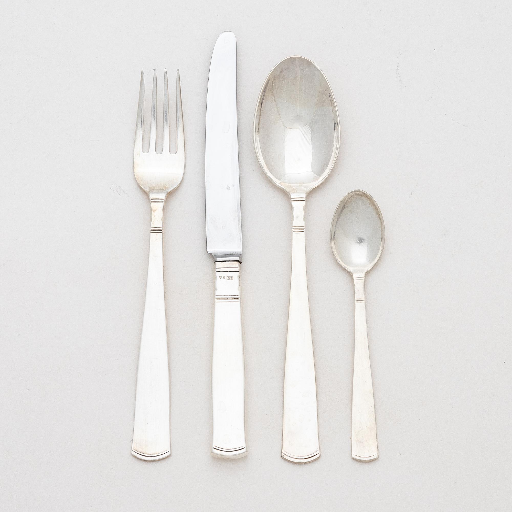 Jacob Ängman, a 62-piece Swedish silver cutlery set, model 'Rosenholm', mark of GAB, including Stockholm 1967.