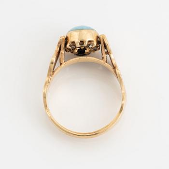 14K gold necklace and ring, with cabochon cut blue stones.