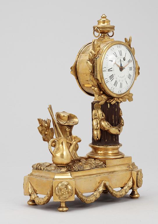 A Louis XVI 18th Century miniature table clock, dial marked "LE ROY A PARIS".