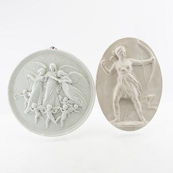 Wall reliefs 2 pcs Bing & Grøndahl and Thorvaldsen Museum Denmark early 20th century.