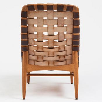 Arne Vodder, a teak chaise longue with black leather straps, Bovirke Denmark 1950's.