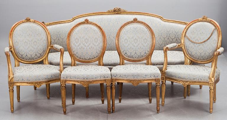 SALONGSMÖBLEMANG, 5 delar, gustaviansk stil, 1910/20-tal.