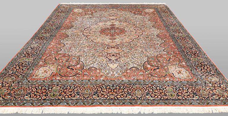 Rug, silk Kashmir, c. 335 x 255 cm.