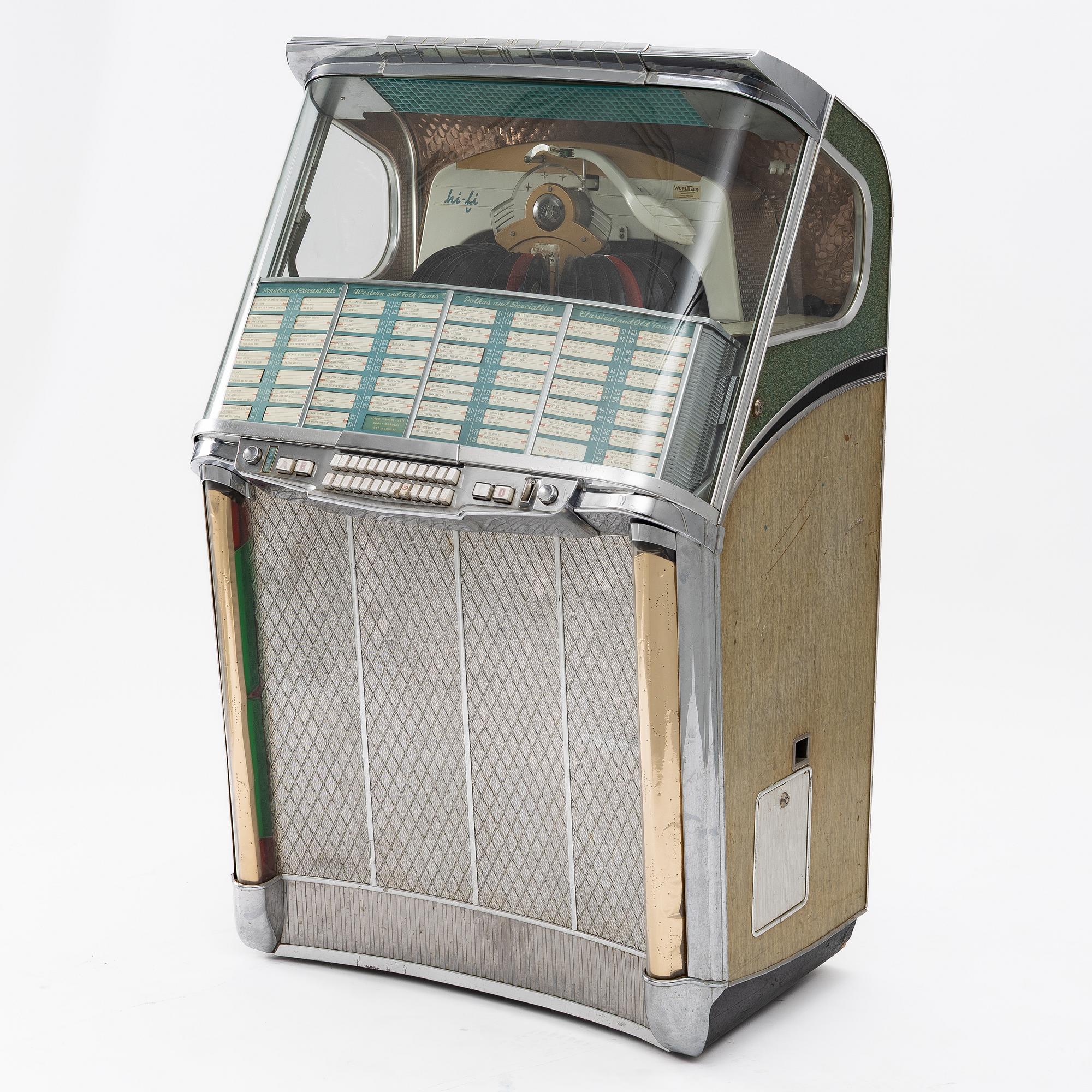 Jukebox, Wurlitzer, modell 2104, Rudolph Wurlitzer Company, North Tonawanda, New York, USA, 1957.