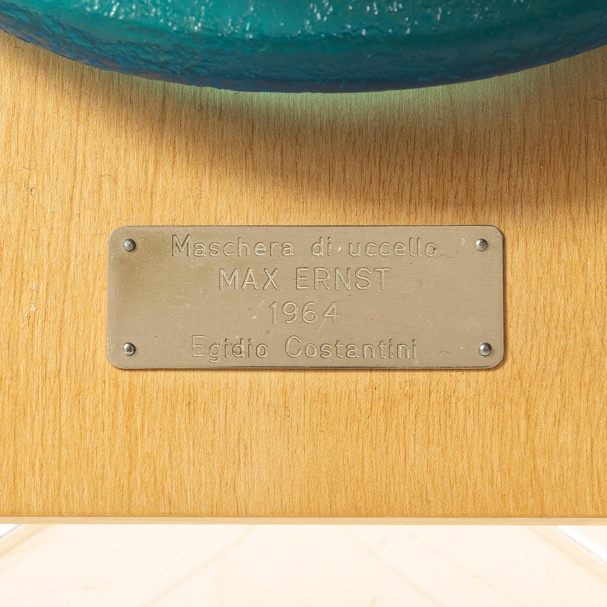 Max Ernst, sculpture, glass, "Maschera di uccello", Egidio Costantini, Italy, designed in 1964.