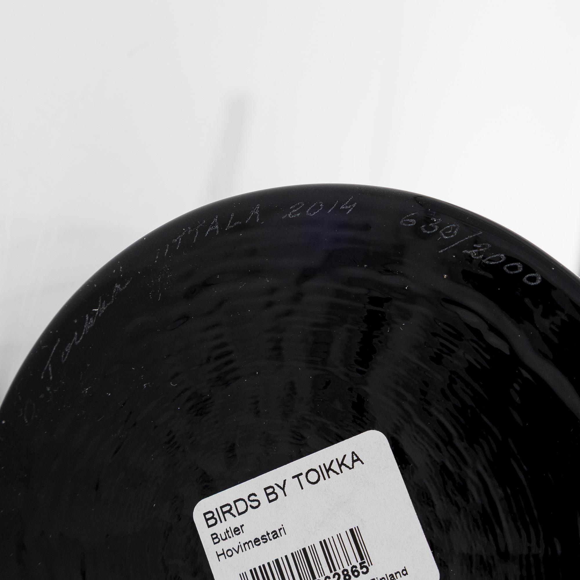 Oiva Toikka, A glass bird, "Butler", signed O. Toikka Iittala 2014 and numbered 630/2000.