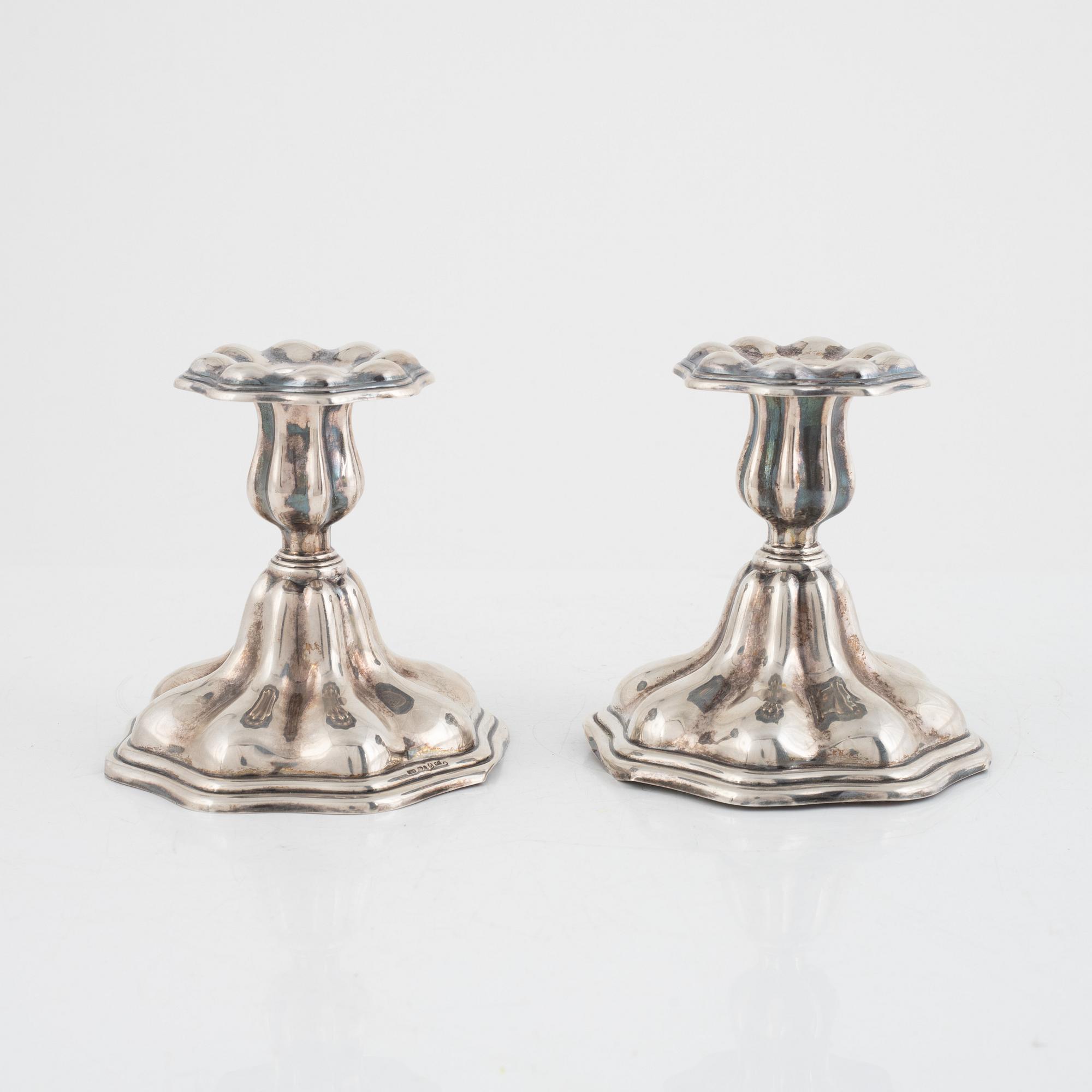Candlesticks, a pair, silver, CG Hallberg, Stockholm, 1938.