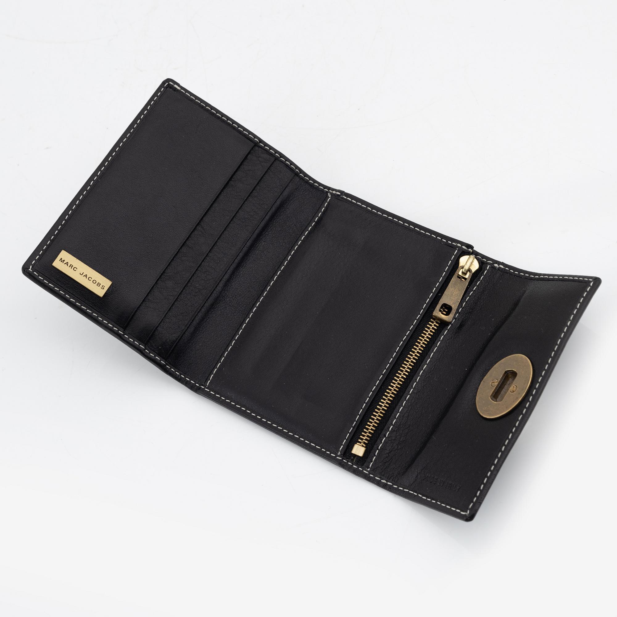 Marc Jacobs, black leather and gold hardware wallet.