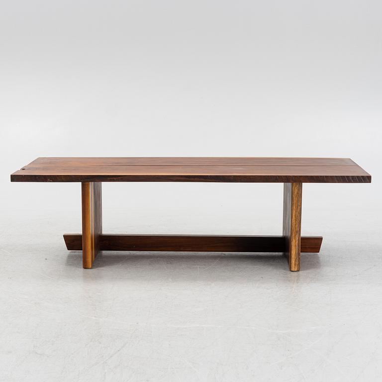 A walnut slab table.