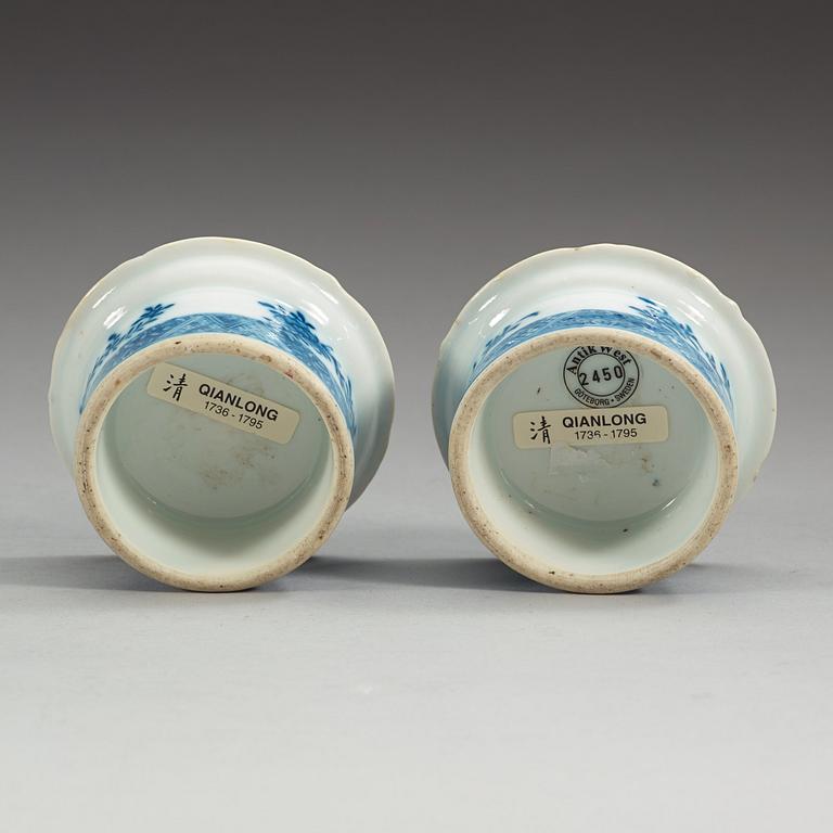 A pair of blue and white salts, Qing dynasty, Qianlong (1736-95).