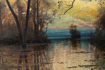 Arvid Mauritz Lindström, Twilight over the bay with water lilies.