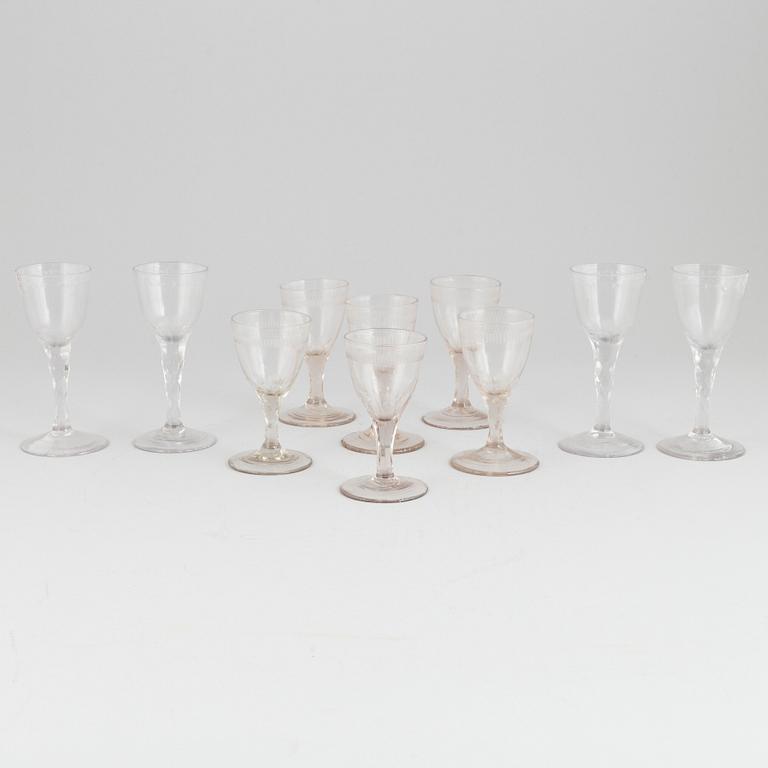 A set of ten glasses, ca 1800.