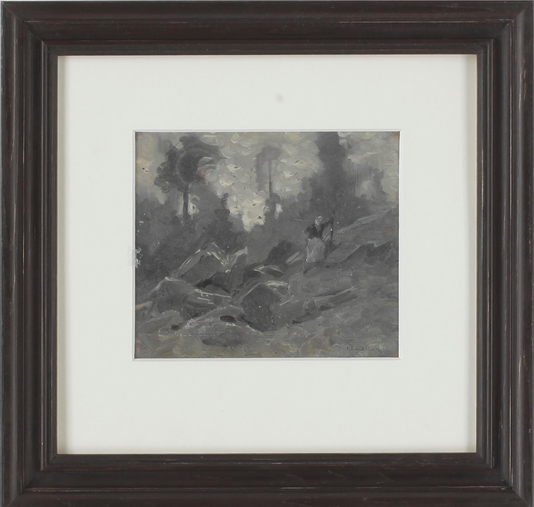 ANSHELM SCHULTZBERG, olja en grisaille på kartong. Signerad.