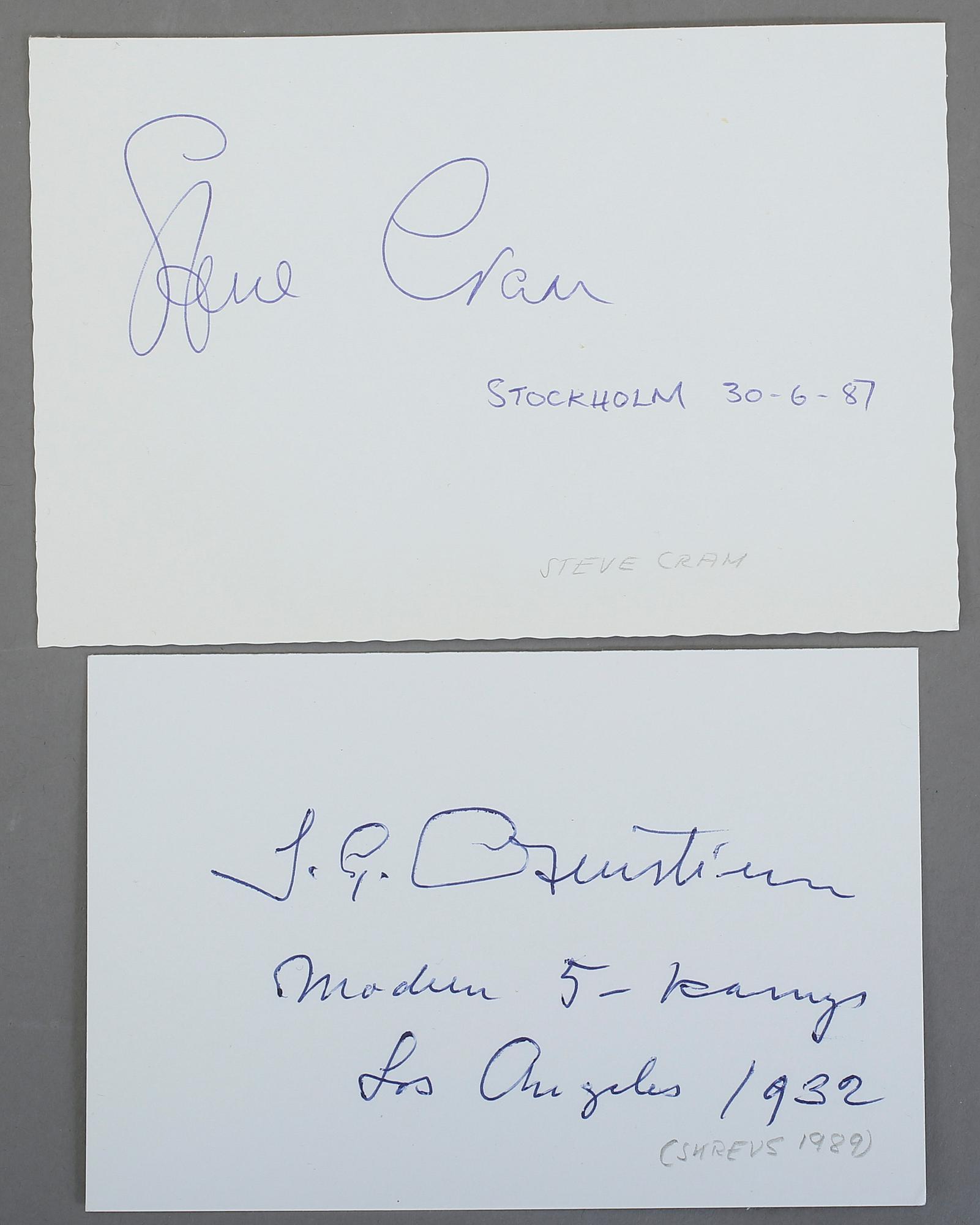 IDROTTSAUTOGRAFER, 4 st, Emil Zatopek, Steve Cram, Stanley Matthews, Johan Gabriel Oxenstierna.
