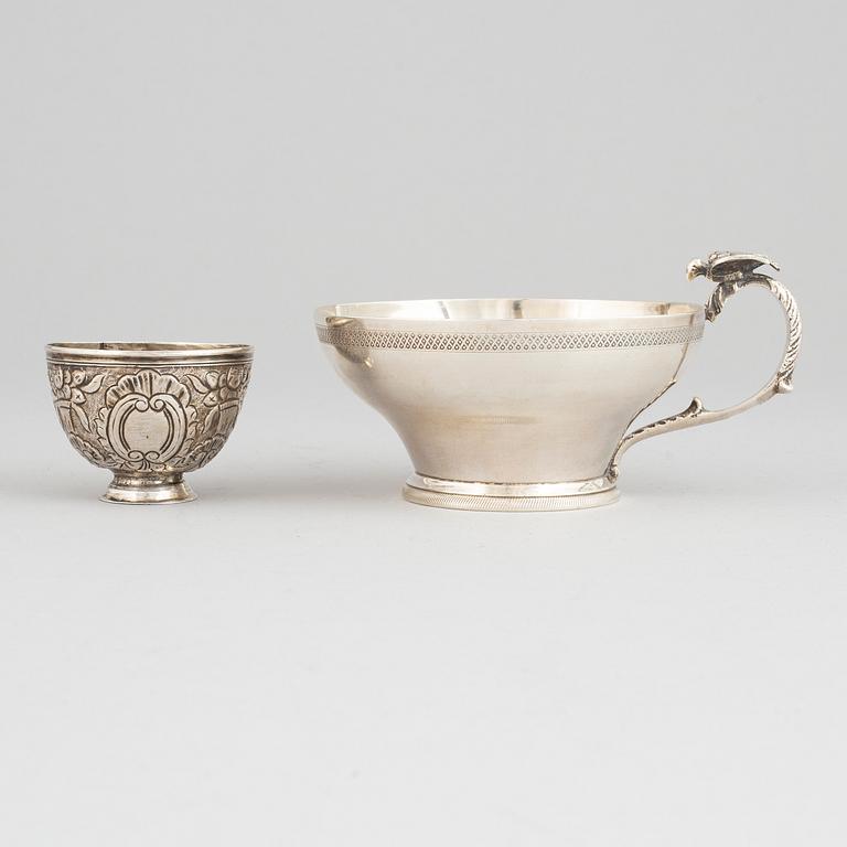 A Turkish silver sarf and cup, 18-19th century and 19-20th century.