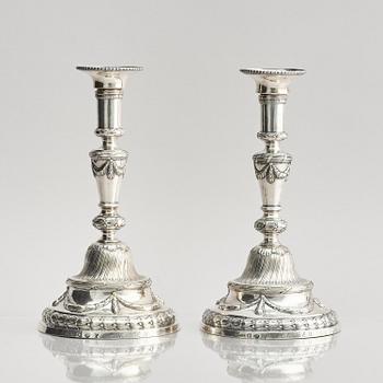 A pair of 18th century silver candlesticks, marks of Julius Marianus Bergs, Stockholm 1781.
