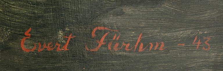 Evert Färhm, olja på pannå, signerad och daterad -43.