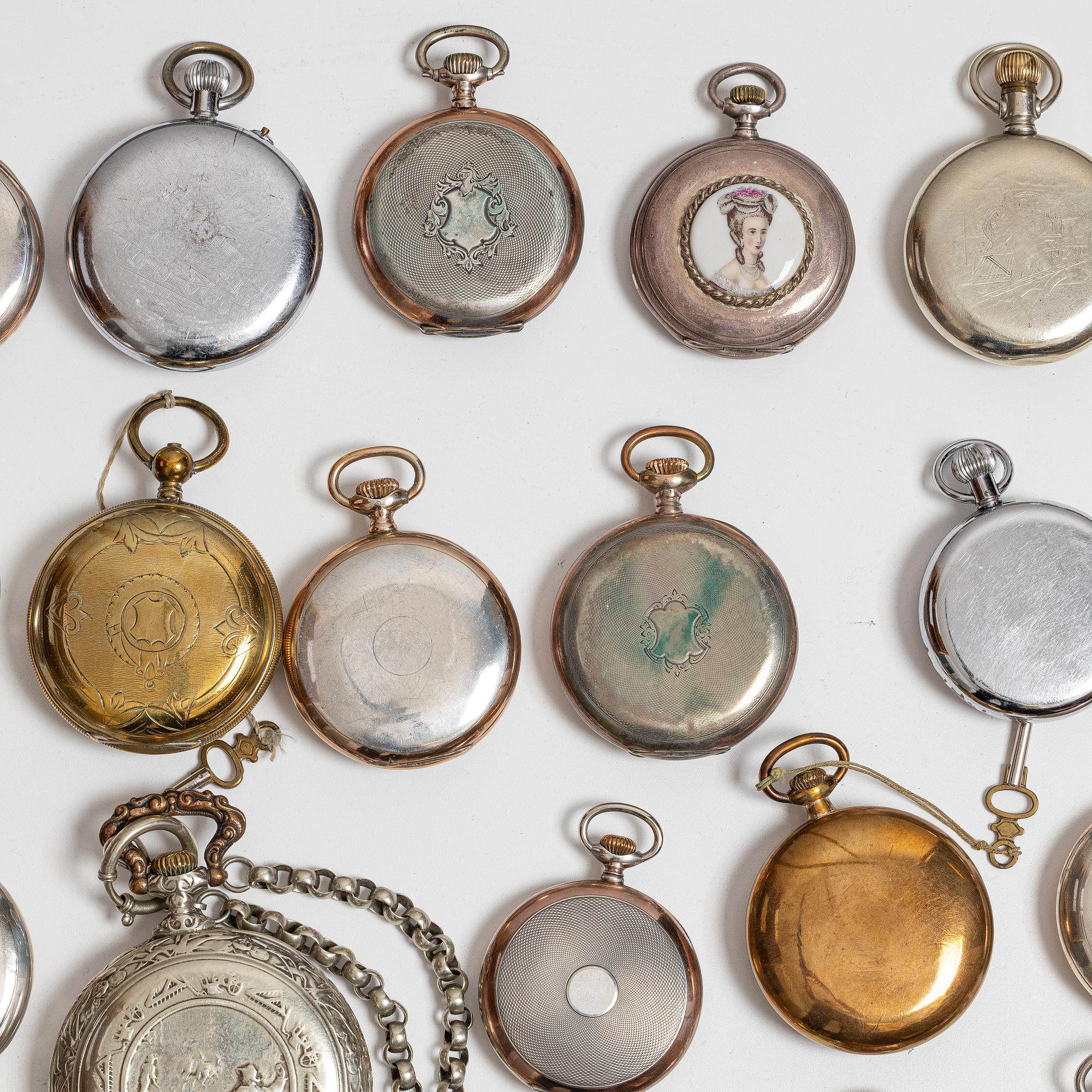 Collection of pocket watches, 63 pieces, "No reserve", various materials.