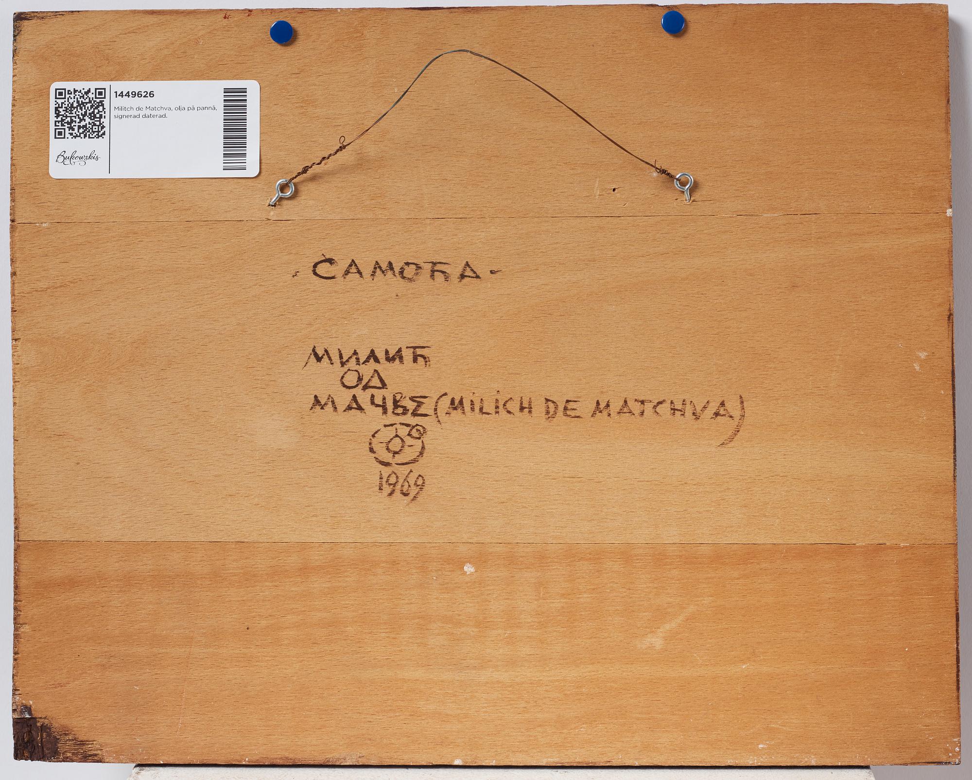 Milić od Mačve, olja på duk lagd på pannå, signerad och daterad 1969 a tergo.