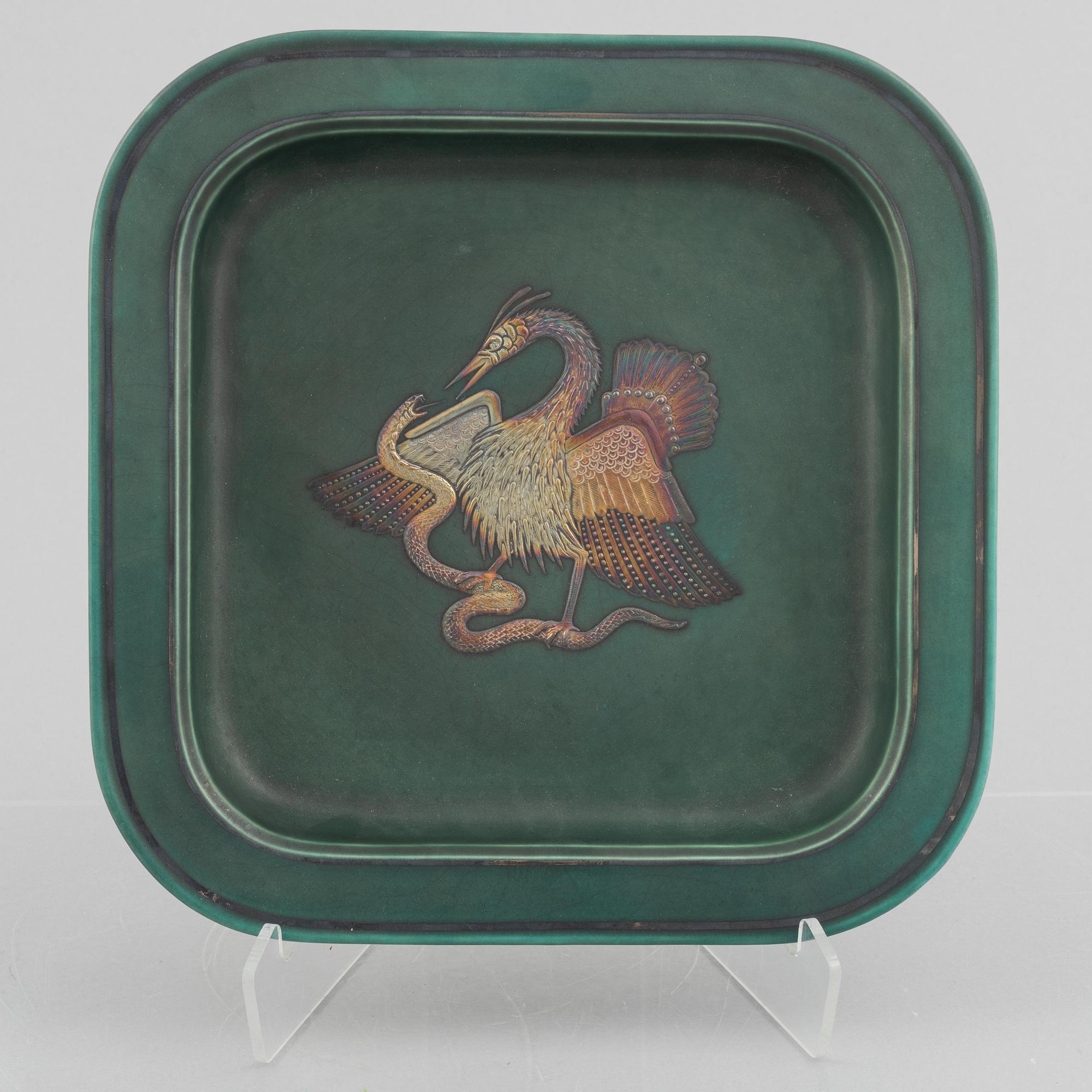 Wilhelm Kåge, stoneware dish, 'Argenta', Gustavsberg.