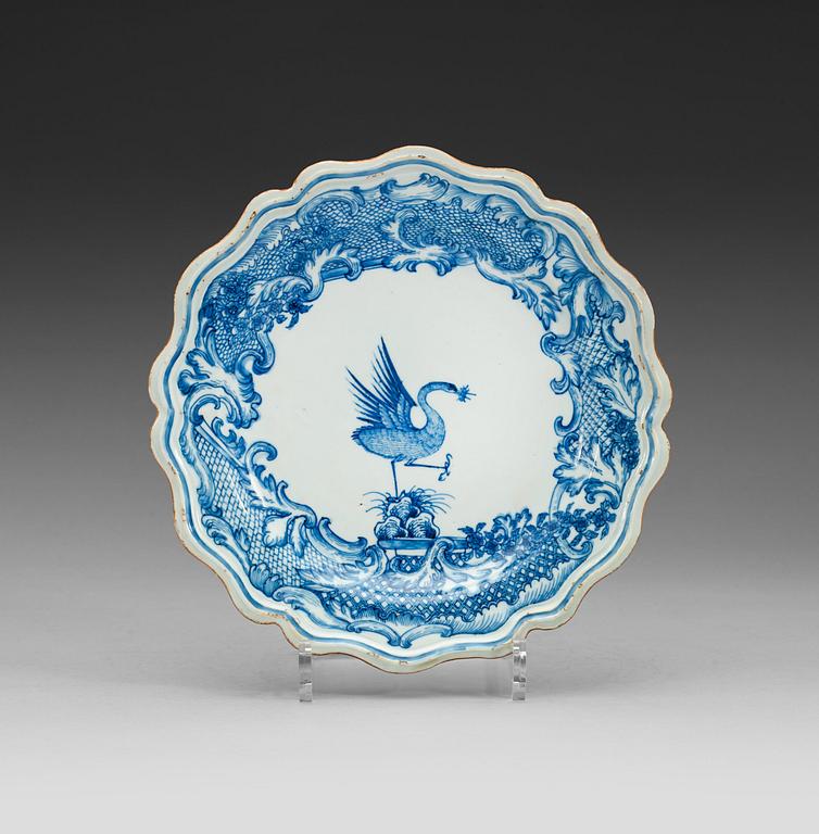 A blue and white armorial dish, Qing dynasty, Qianlong (1723-35).