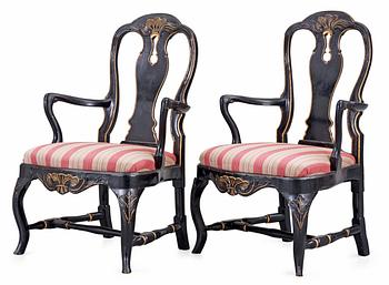 A pair of Swedish Rococo 18th century armchairs.