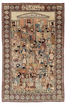373. A Persian Kerman Laver 'Mashahir' ( 'The rulers of the world') rug, ca 240 x 147 cm.