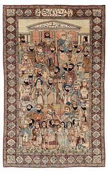 A Persian Kerman Laver 'Mashahir' ( 'The rulers of the world') rug, ca 240 x 147 cm.