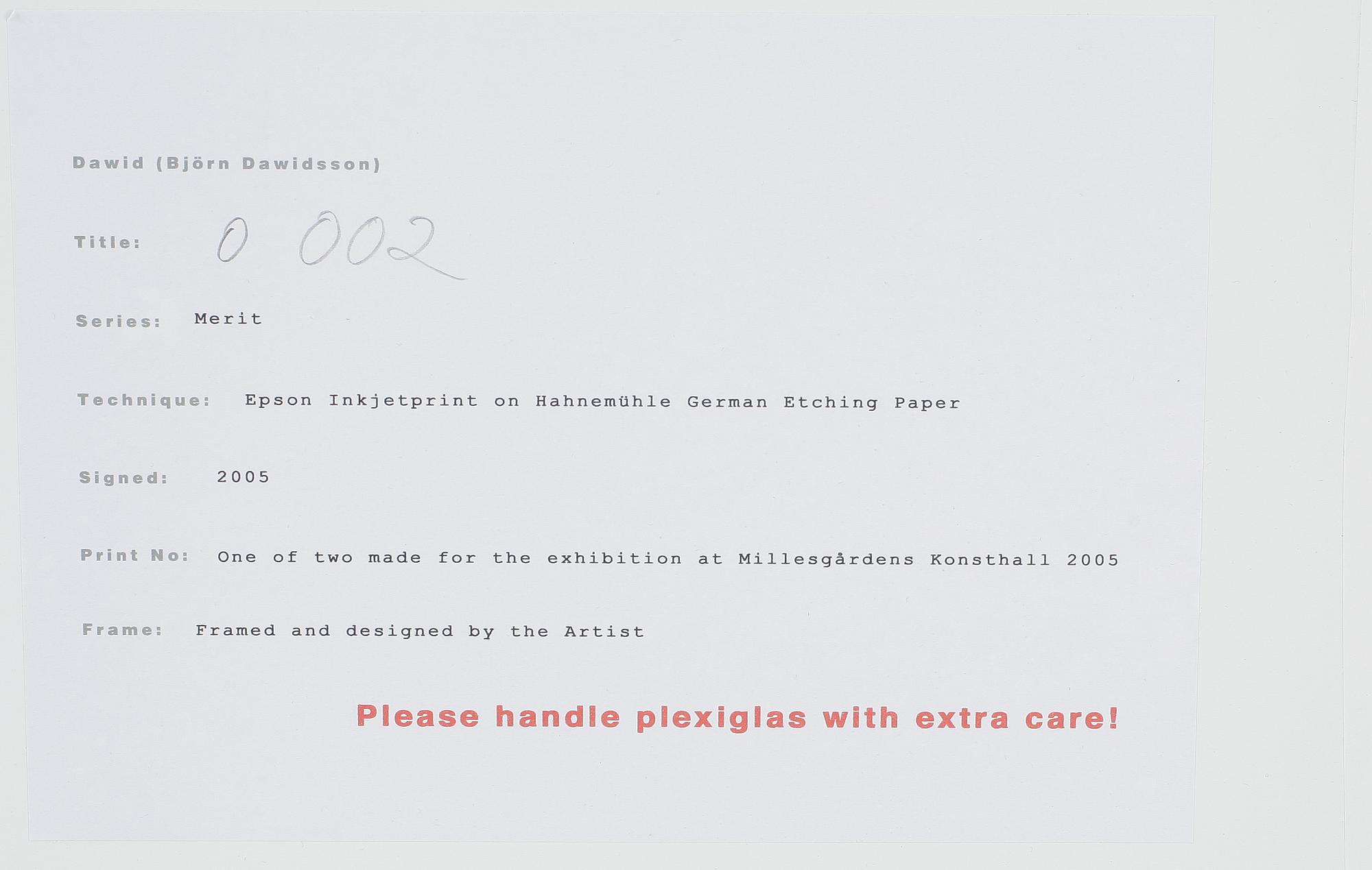 DAWID, Inkjet print, sign o dat 2005, ett av två exemplar som skapats för utställningen "Merit".