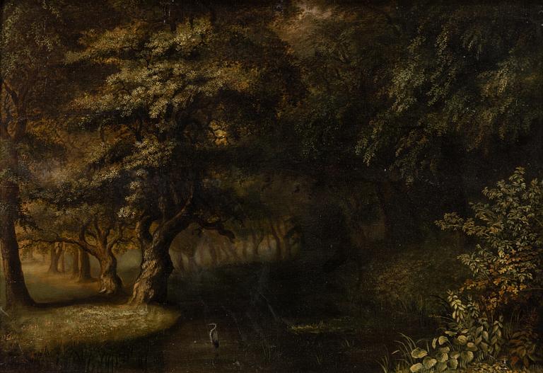 Balthasar Anton Dunker, attributed to, Forest landscape with heron.