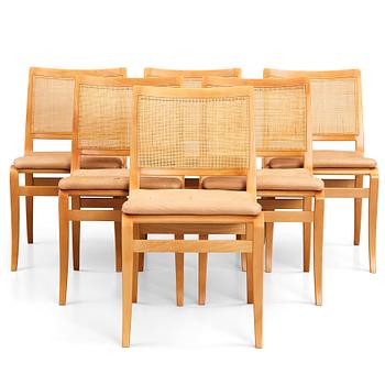 191. Bruno Mathsson, a set of 6 'Kerstin' beech and rattan chairs, Dux, Sweden, post 1979.