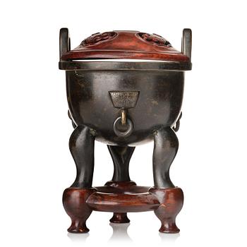 858. A bronze tripod censer, Qing dynasty, 19th Century.