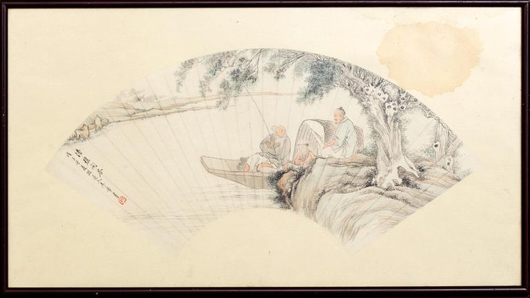 Two fan paintings by unknown artist, late Qing dynasty, circa 1900.