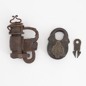 Two wrought-iron locks, 17th/18th century.