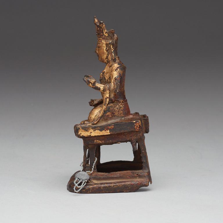 A gilt bronze figure of a seated Bodhisattva, Qing dynasty, 18th Century.