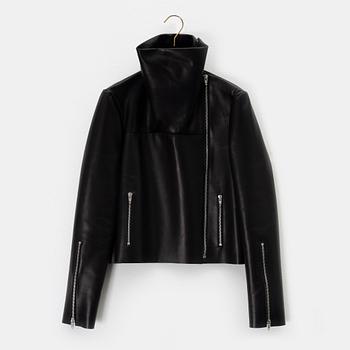 Céline, A black leather jacket, size 38.