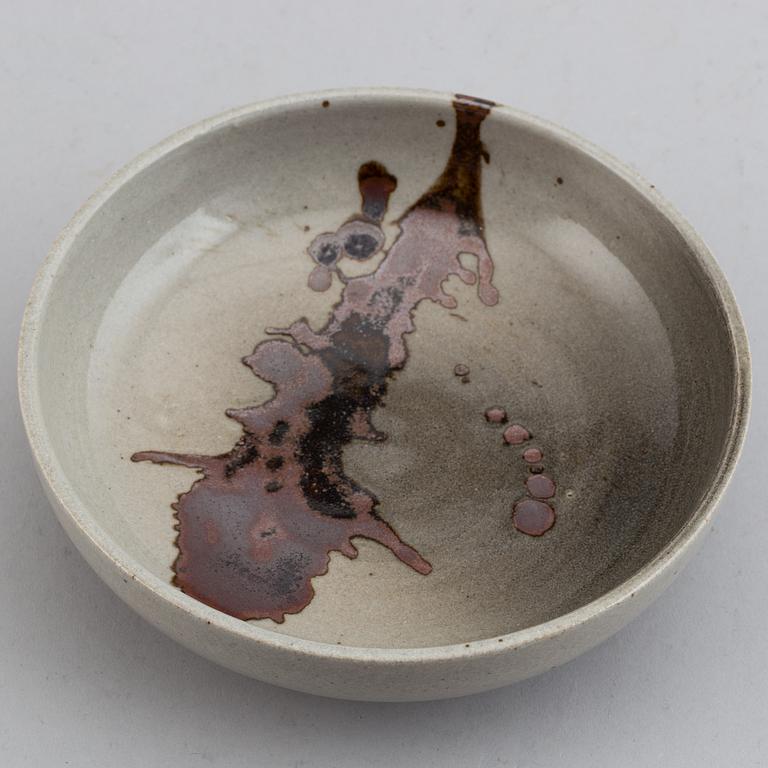 Claes Thell, two vases and a dish, glazed stoneware, signed.