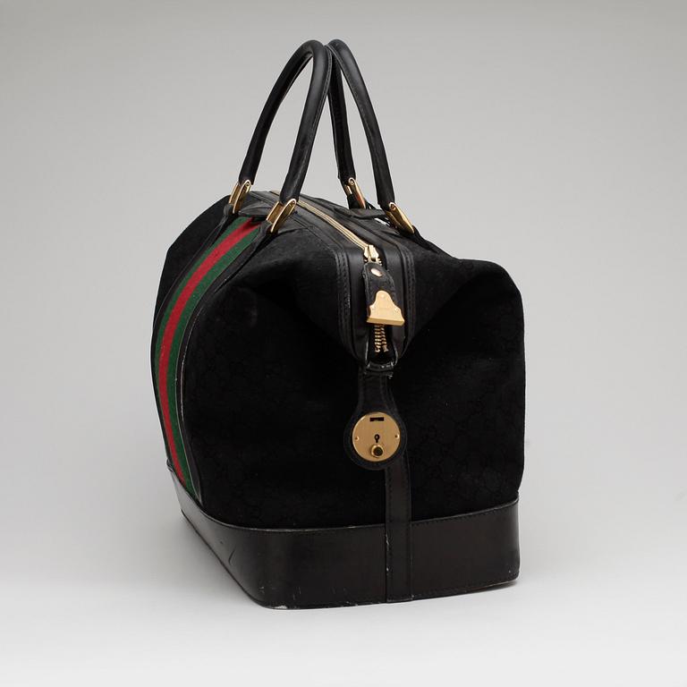 GUCCI, a black monogram canvas "Boston Bag".