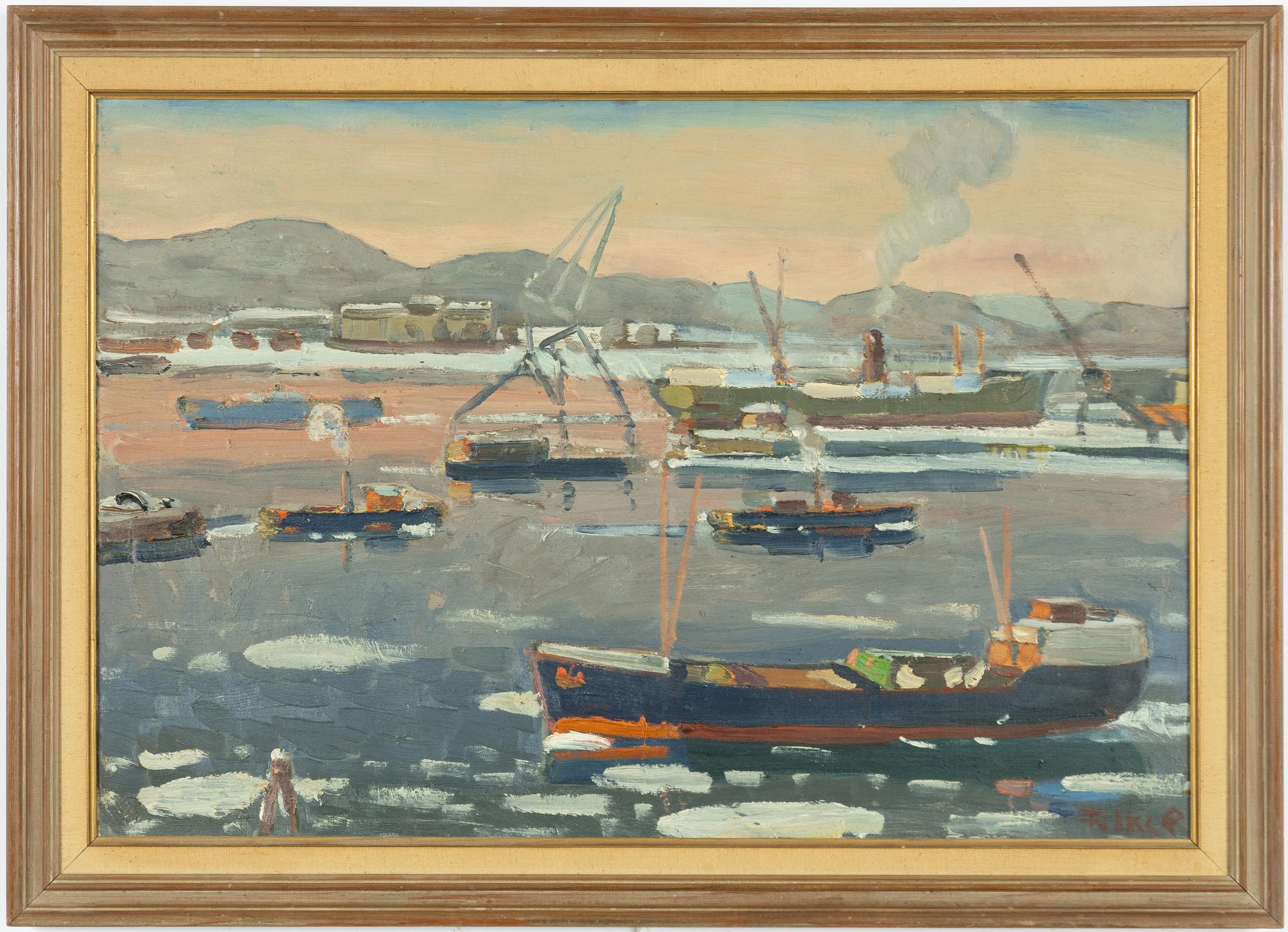 Folke Persson, Harbour scene, winter.