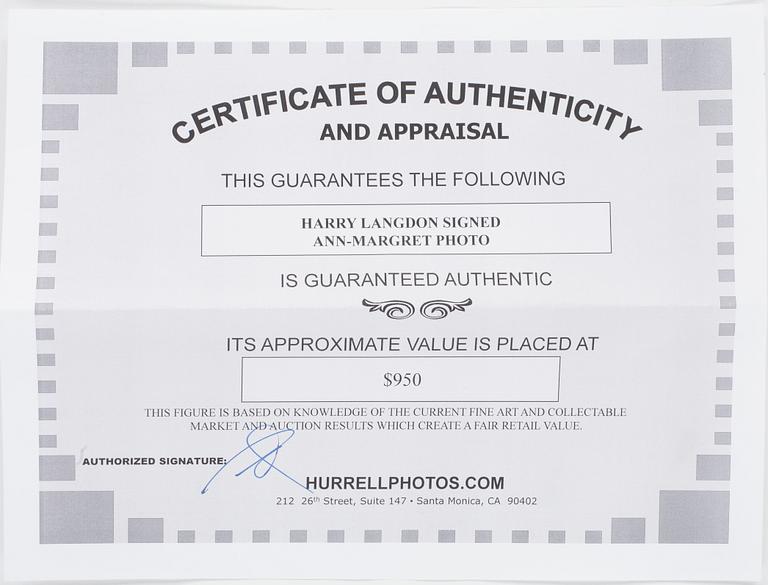 HARRY LANGDON, efter, fotografi, stämpelsign samt bär sign á tergo.