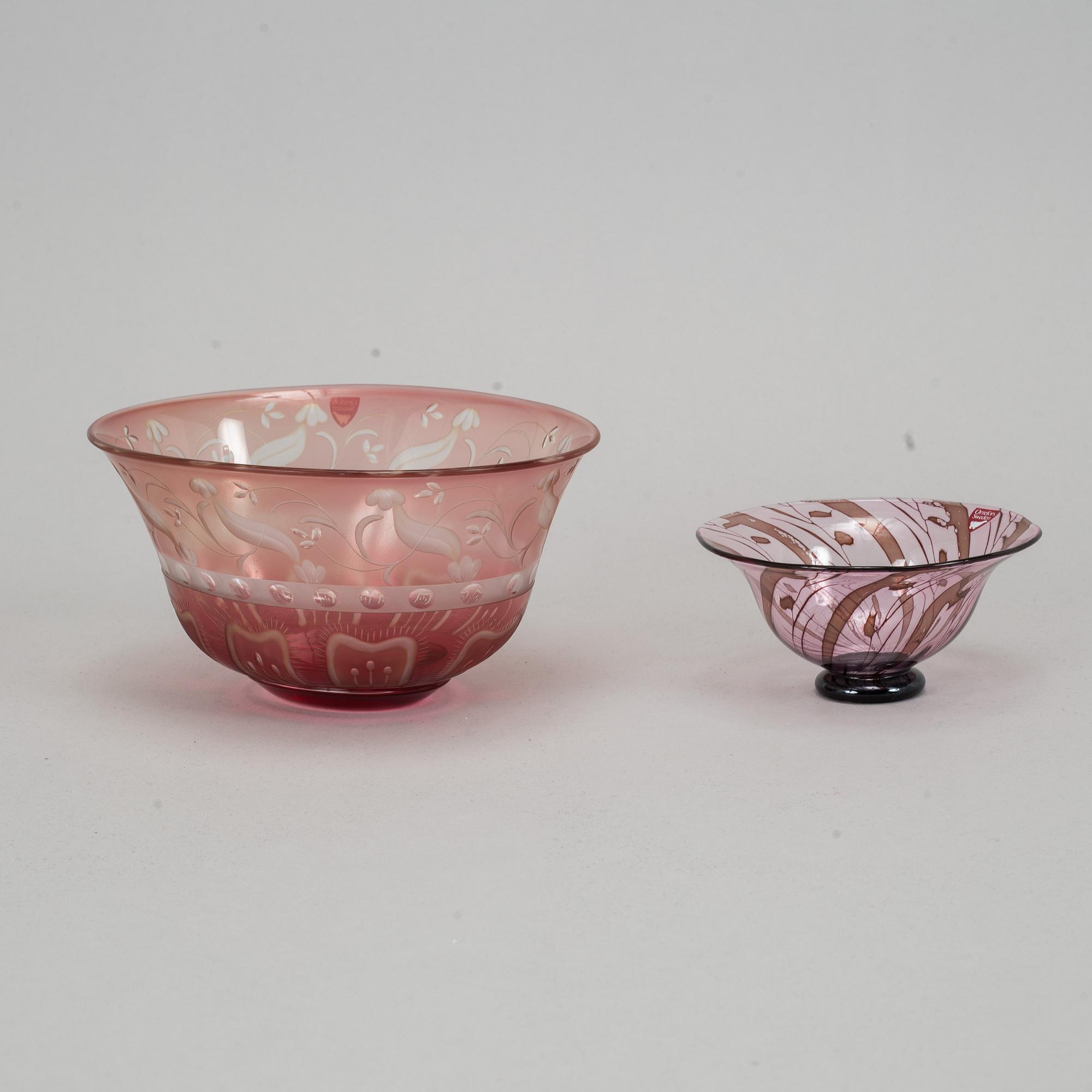 Eva Englund, skålar, glas, Orrefors, signerade.