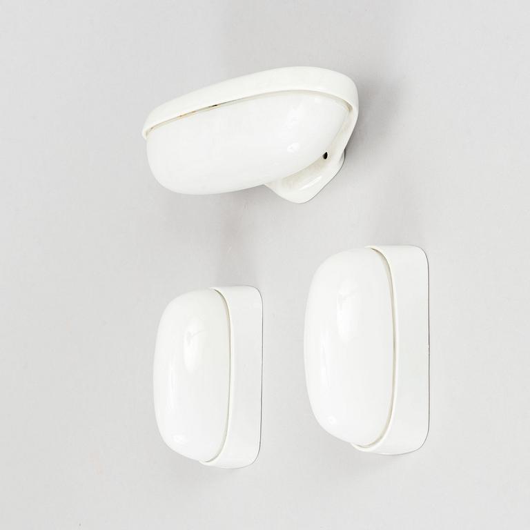 Wilhelm Wagenfeld, a set of three glass and ceramic bathroom lights, Lindner Keramik, Bamberg.