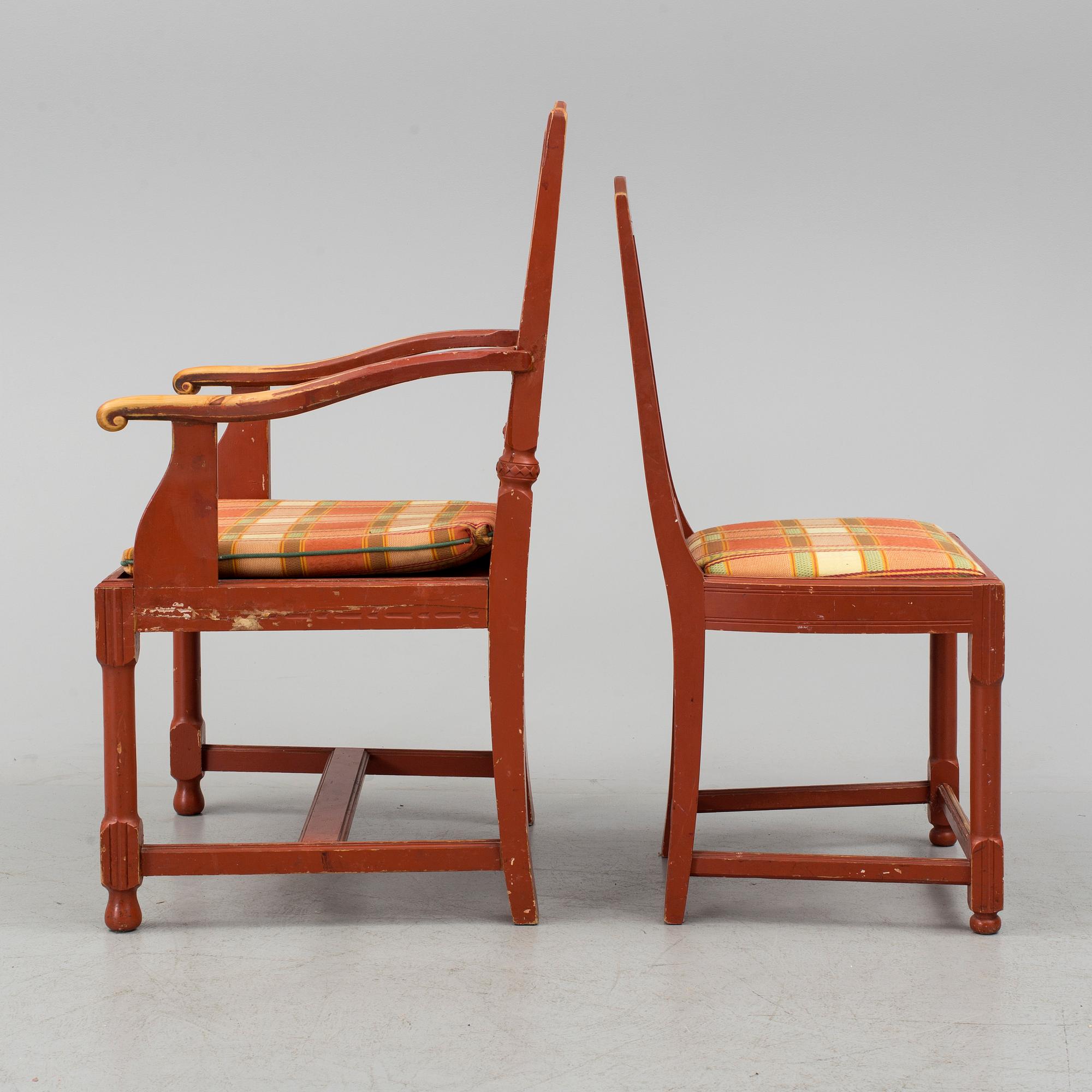A set of four chairs and a pair of armchairs, early 20th century.