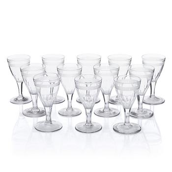 A set of 12 presumably Swedish wine glasses, 19th Century.