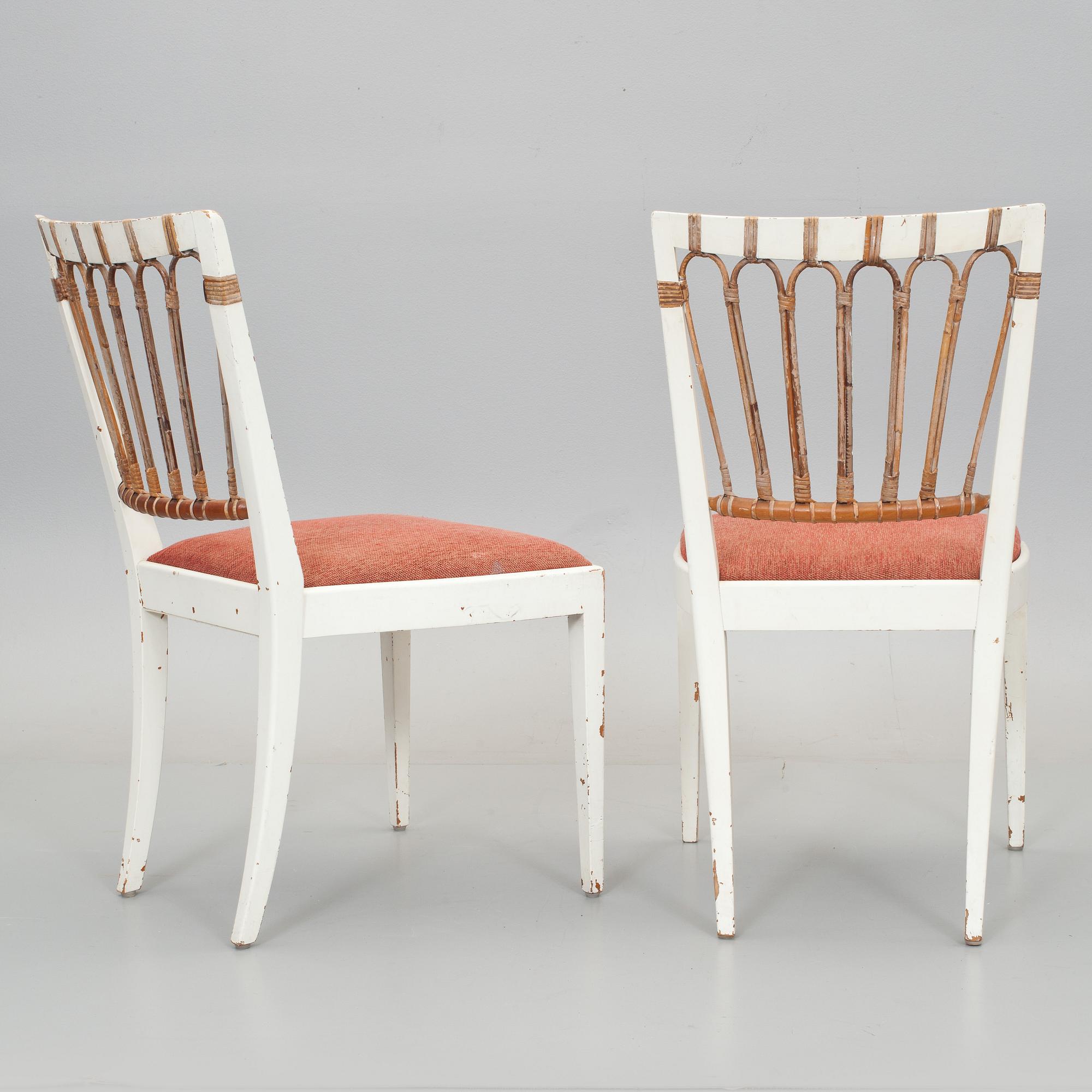 KARMSTOLAR, 2 st samt STOLAR 4 st, Josef Frank för Svenskt tenn, modellnr 1165. 1950-tal.