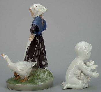 FIGURINER, 2 st, porslin, Royal Copenhagen och Bing & Gröndahl, Danmark, 1900-talets mitt.