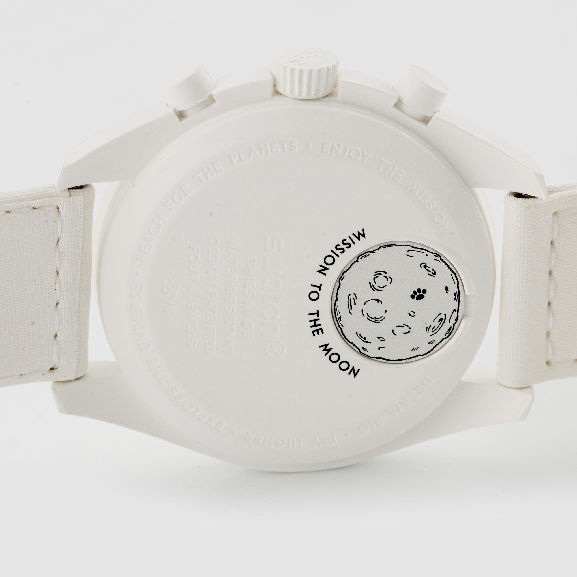 Omega/Swatch,  MoonSwatch, Mission to the MoonPhase, "Snoopy", kronograf, armbandsur, 42 mm.