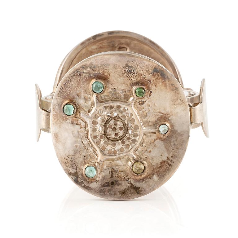 Lars Arby, a bracelet, sterling silver with green stones, Gothenburg 1967.