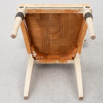 A pair  chairs and a stool, late-gustaivan style, J.O. Nyström Möbleringsaffär, Sweden, 20th century.