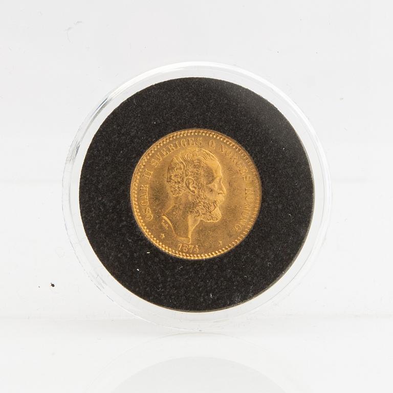 Guldmynt Sverige, Oscar II 10 kr, 1874.